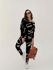 Casual Two Piece Set Long Sleeve Crew Neck Tops & Slim Pants
