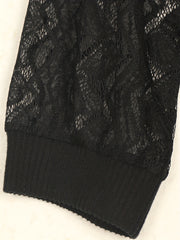 Sweater Lace Sleeve V Neck Button Pullover