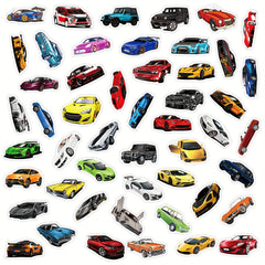 50pcs Sports Car Racing Waterproof Stickers for Water Bottle Laptop Decal