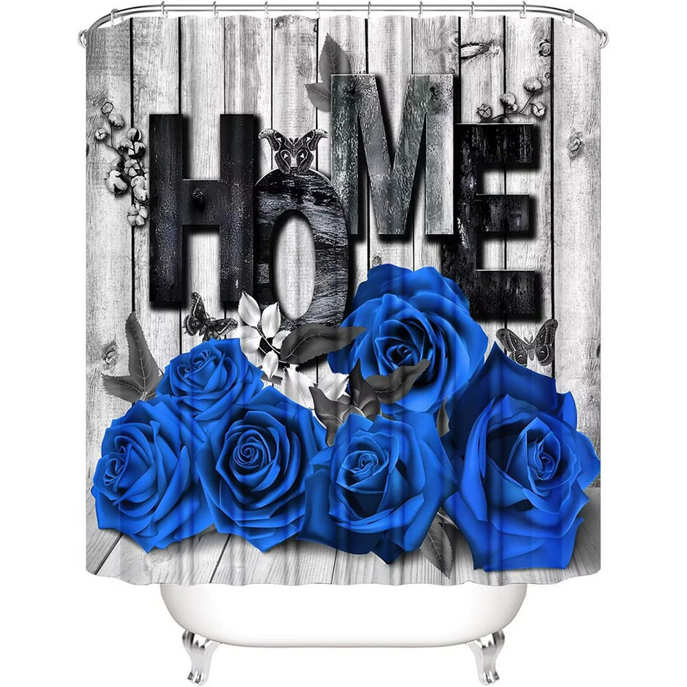 4pcs Red Rose Shower Curtain Set with Hooks & Bathroom Rug