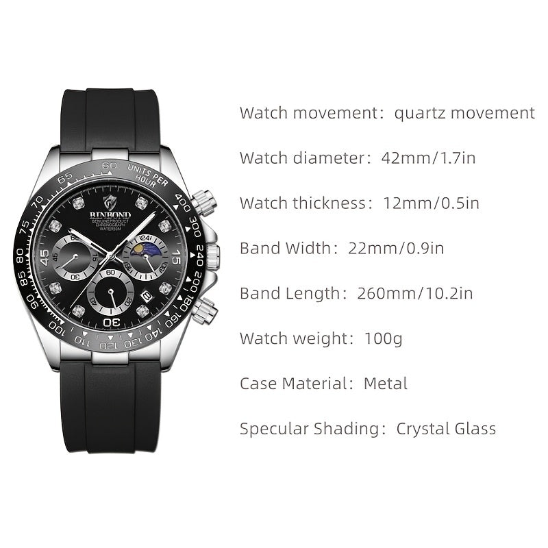 Multifunctional Sports Chronograph Quartz Watch Men's Waterproof Watch