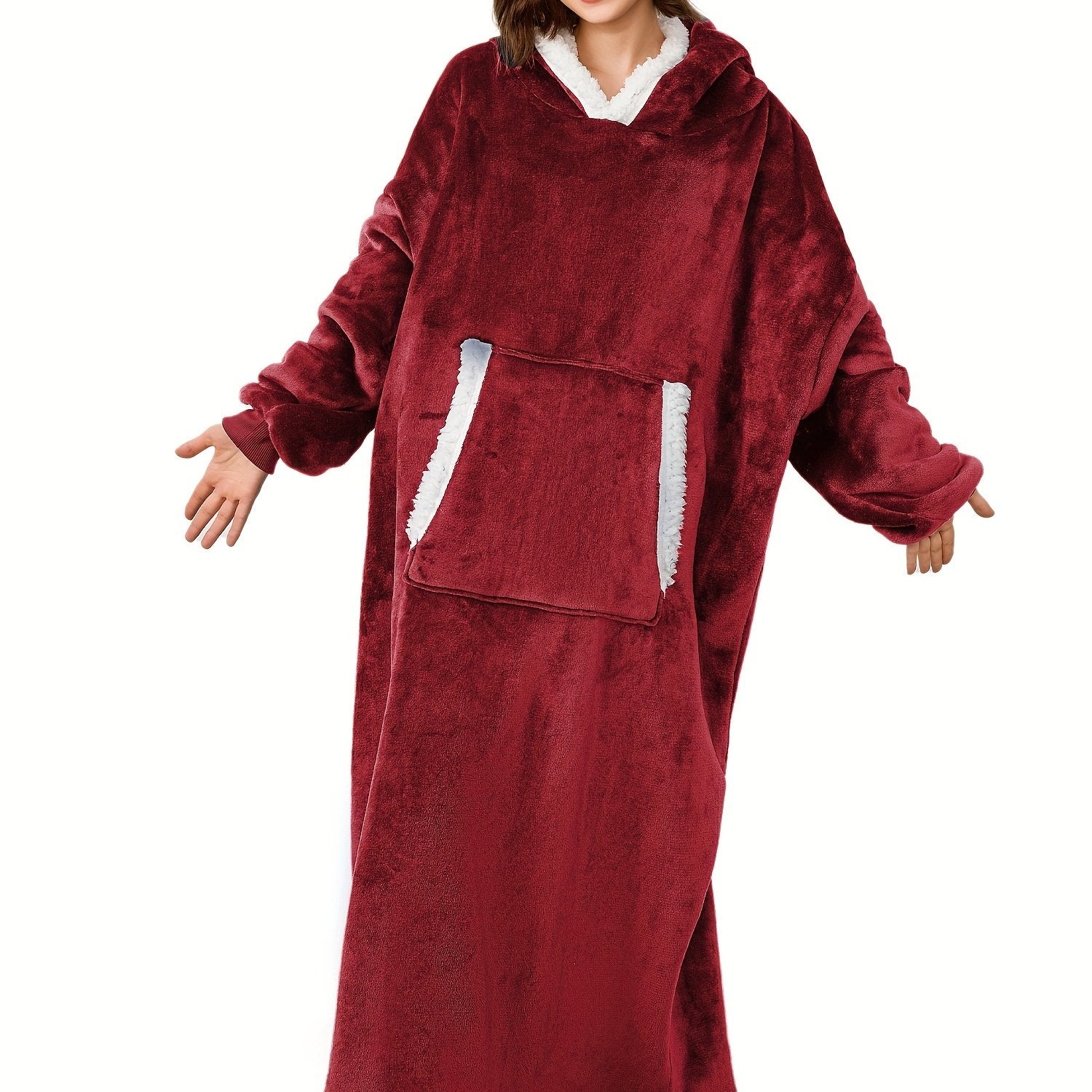 Fuzzy Hooded Night Robe Long Sleeve Women's Sleepwear