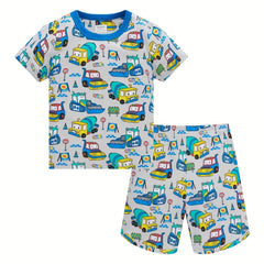 Boys Bulldozer Concrete Mixer Cartoon Pajamas Set