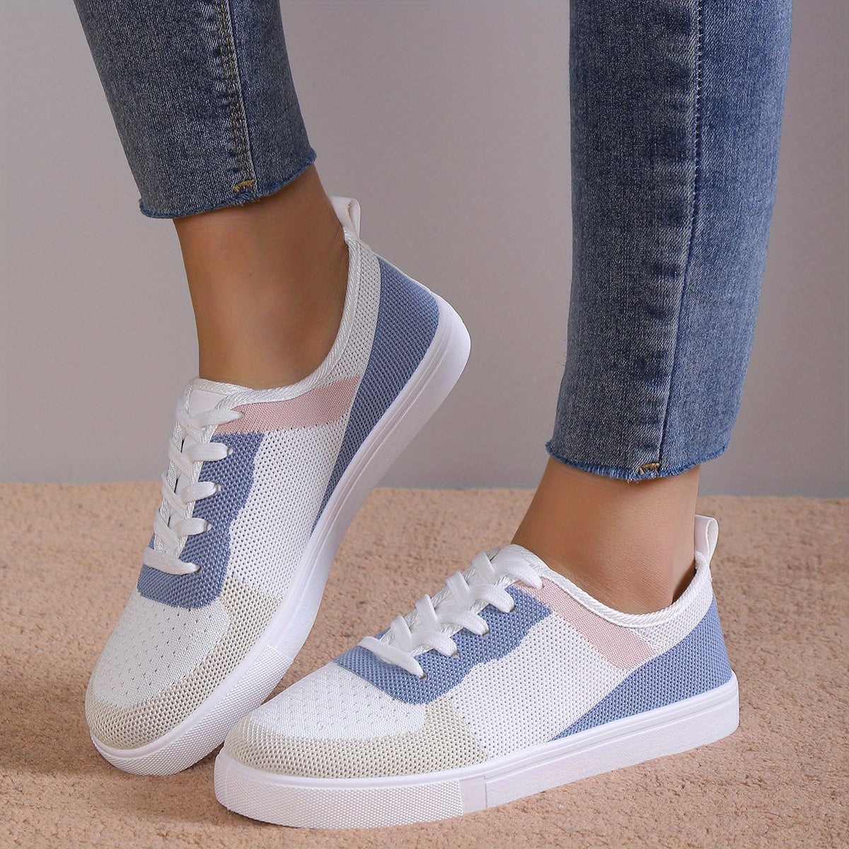 Colorblock Lace Up Skate Shoes Low Top Sneakers