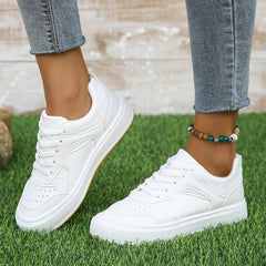 Women's Solid Flat Lace Up Sport Shoes Breathable Non slip Outdoor Board Shoes
