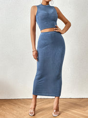 Slim Crop Tank Top & High Waist Skirt Set Women's Clothing