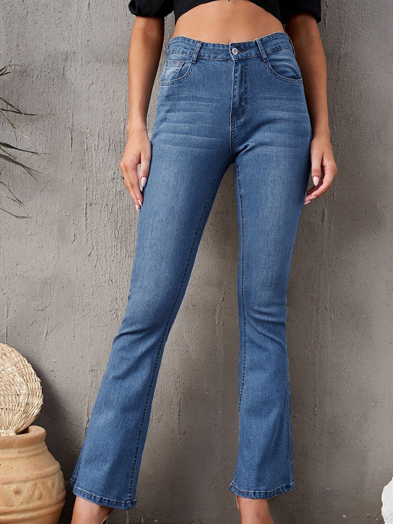 High Rise Flared Trousers Wide Leg Bell Bottom Denim Pants