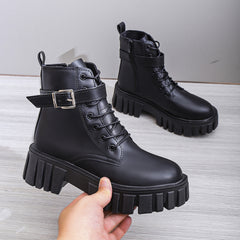 Women's Platform Combat Boots Lace Up Buckle Side Zipper Fashion Boots