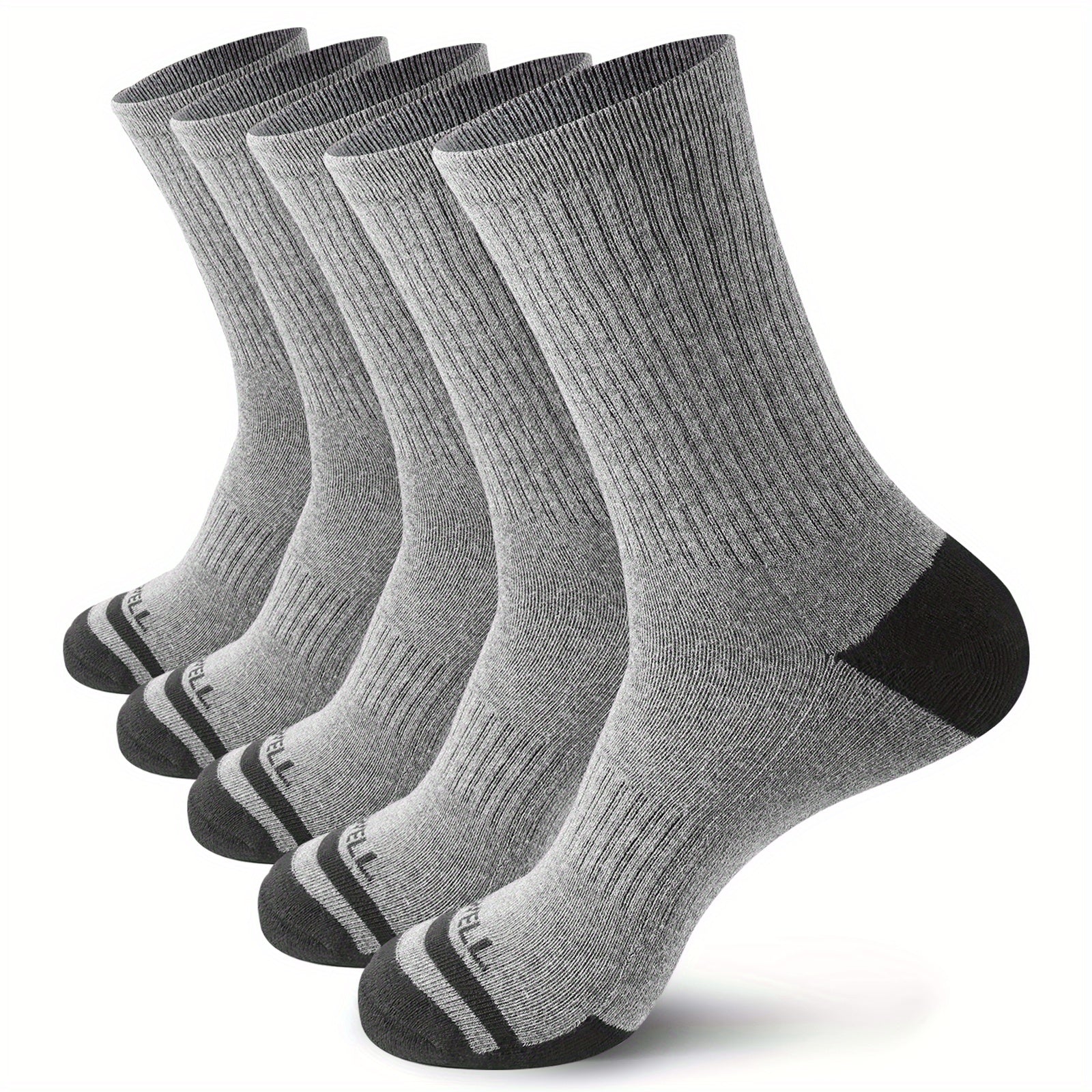 5 Pairs Men's Cotton Cushioned Mid Calf Socks for Outdoor Activities