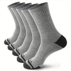 5 Pairs Men's Cotton Cushioned Mid Calf Socks for Outdoor Activities