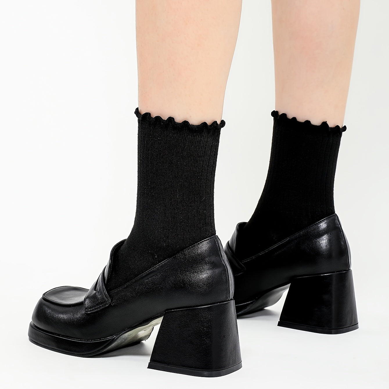 Chunky Heel Platform Loafers Square Toe High Heeled Shoes