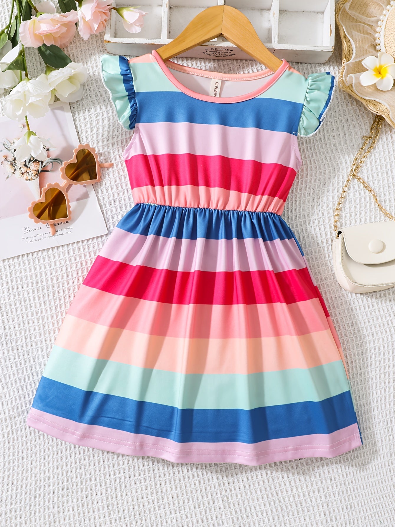 Kid Girls Rainbow Striped Princess Party Dress