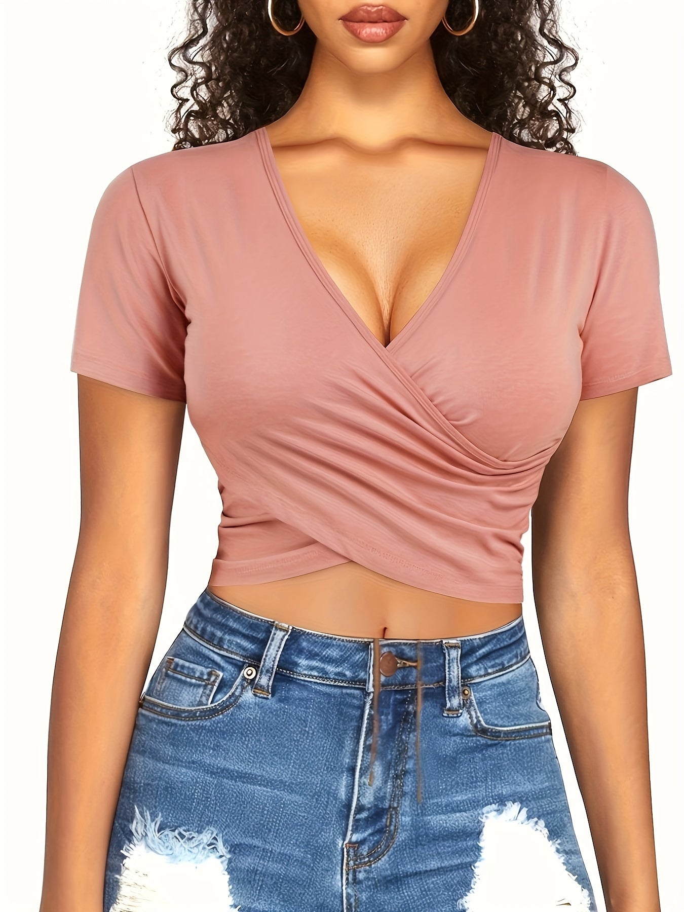 Women's Wrap Crop Tops V Neck Athletic Gym Shirts
