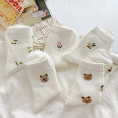 5 Pairs Cartoon Bear Mid tube Socks Women's Stockings