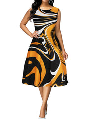 Abstract Print Tank Dress & Colorblock Cardigan Set