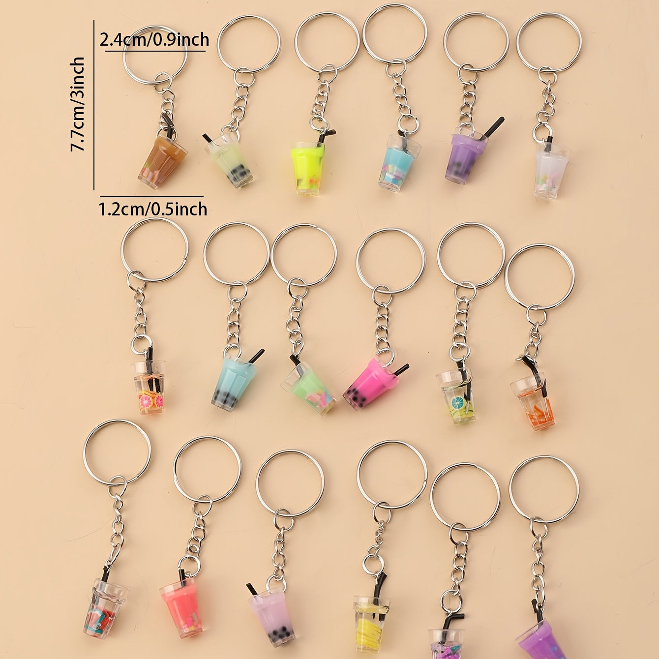 18pcs Glass Bottle Pendants Resin Fruit Juice Keychain Colourful Drink Cup Milk