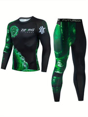 Men's Octopus Pattern Compression Shirt & Pants Set
