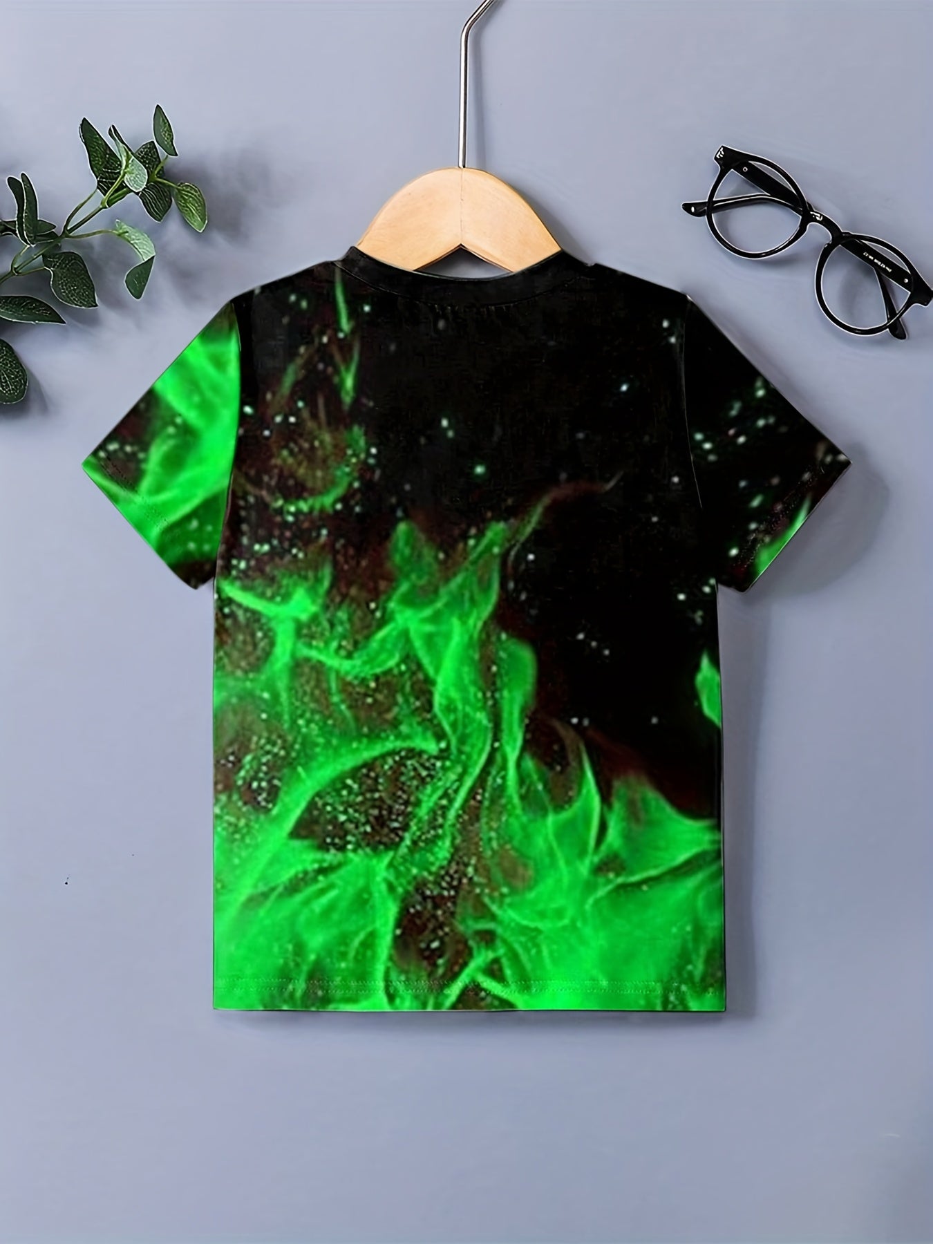 Boy's 3D Green Flame Graphic T Shirt Casual Loose Tee for Summer