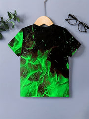 Boy's 3D Green Flame Graphic T Shirt Casual Loose Tee for Summer