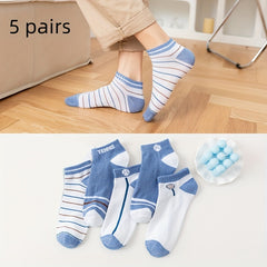 5 Pairs Striped Ankle Socks Men's Breathable Casual Sports Socks