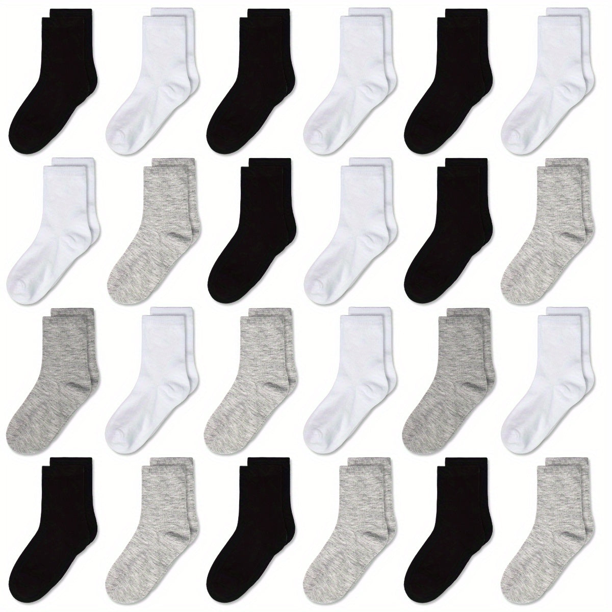 24 Pairs Kids Breathable Crew Socks Boys Girls Plain Casual Children's Socks