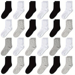 24 Pairs Kids Breathable Crew Socks Boys Girls Plain Casual Children's Socks