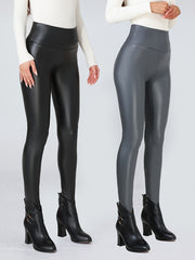 2pcs High Waist Faux Leather Sports Leggings Yoga Tight Pants Women's Activewear