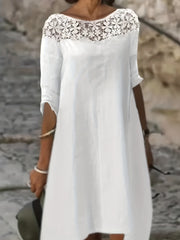 Casual Dress Women's Plus Solid Contrast Lace Short Sleeve Dress