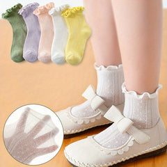 5pairs Girls Cotton Blend Lace Princess Crew Socks
