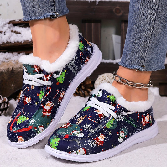 Women's Winter Christmas Snow Boots with Snowflakes Snowmen Santa Claus Pattern