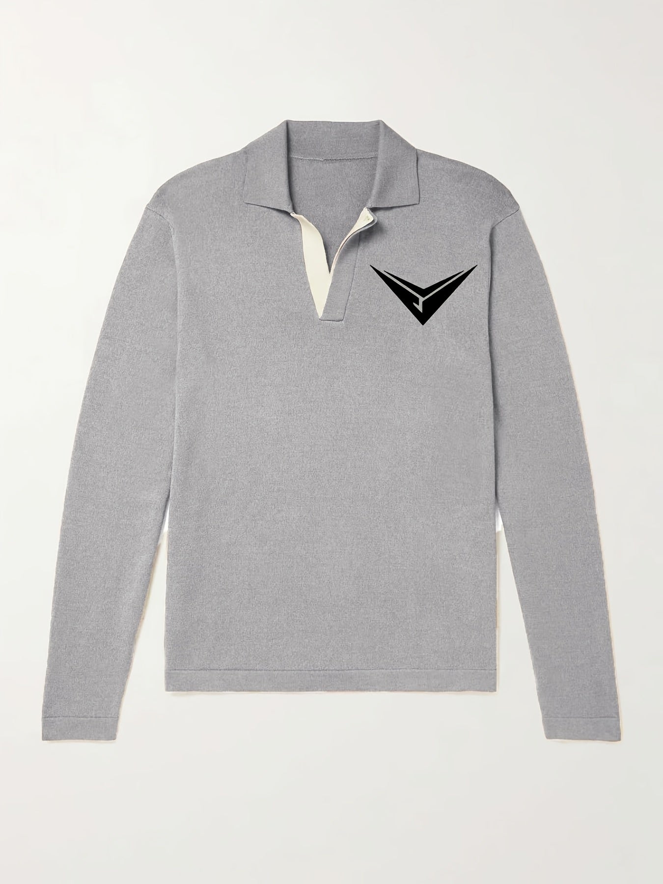 Geometric Pattern Knit Polo Sweater Men's Casual Lapel V Neck Pullover