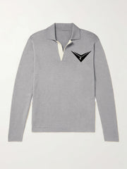 Geometric Pattern Knit Polo Sweater Men's Casual Lapel V Neck Pullover