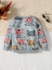 Cat Print Long Sleeve Toddler Sweatshirt Kids Casual Pullover
