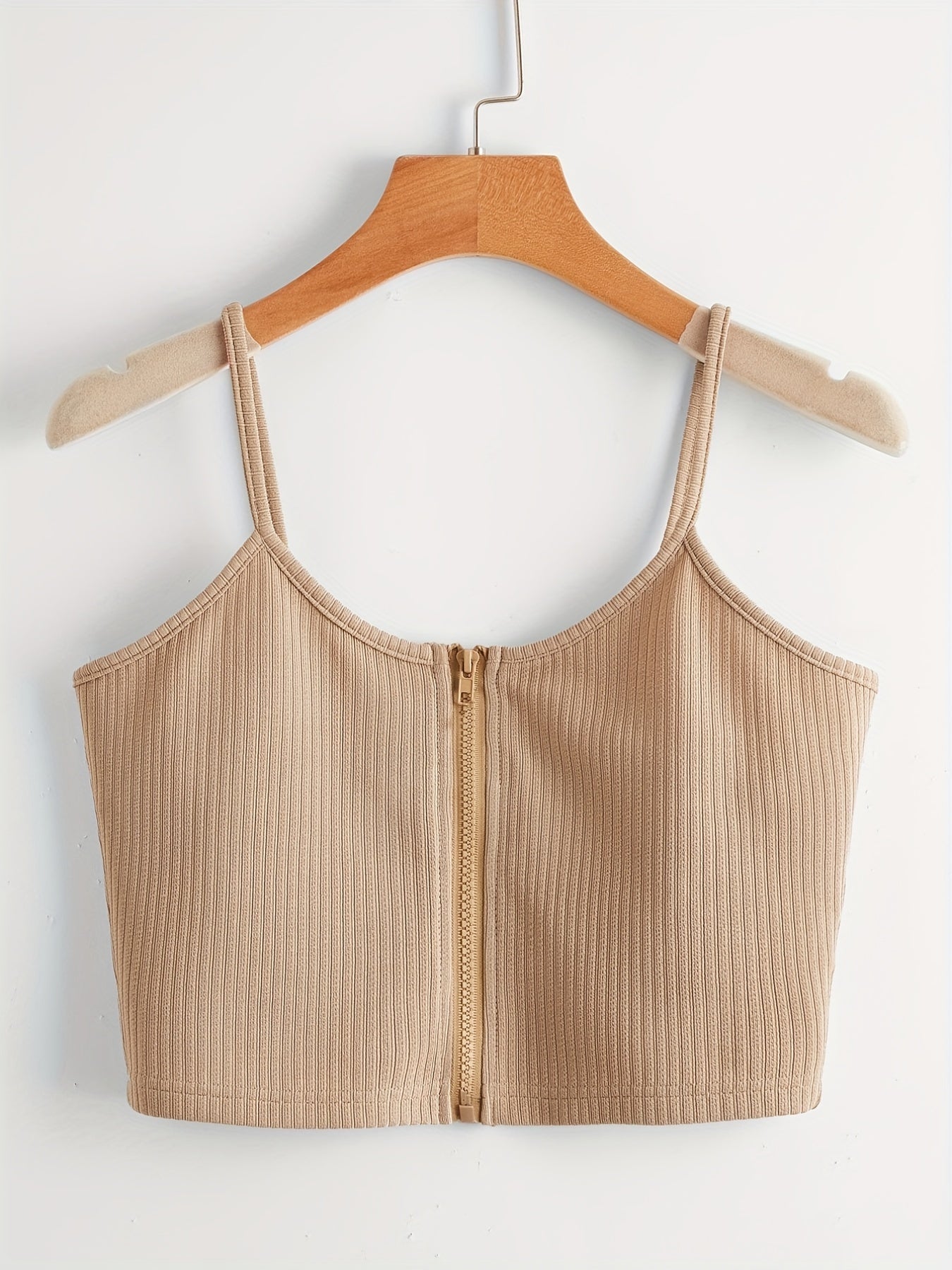 Ribbed Knit Solid Zipper Cami Vest Women's Casual