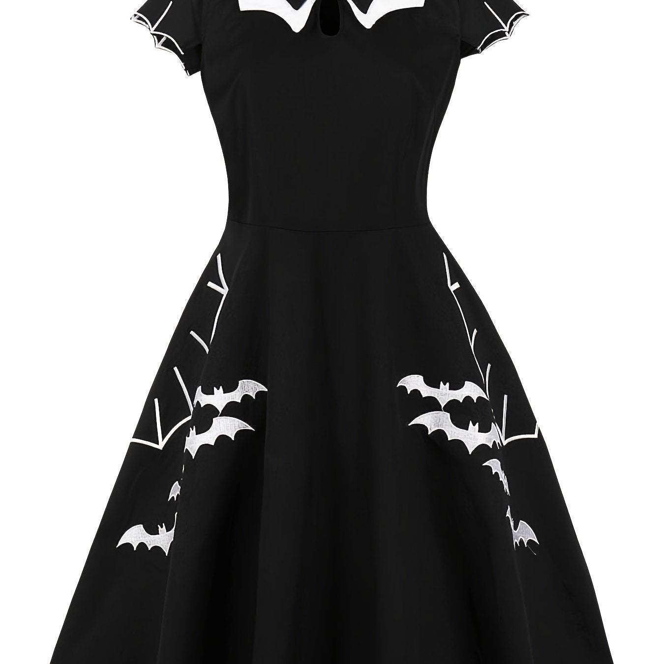 Plus Size Gothic Dress Bat & Spiderweb Embroidered Cap Sleeve