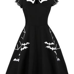 Plus Size Gothic Dress Bat & Spiderweb Embroidered Cap Sleeve