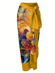 Peacock Print Two Pieces Swimsuit with Cover Up Shirt