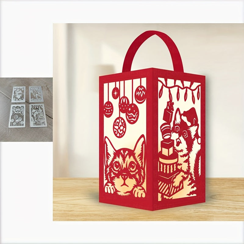 4pcs Metal Cutting Die 3D Lantern Christmas Animal Cut Die For Card Making