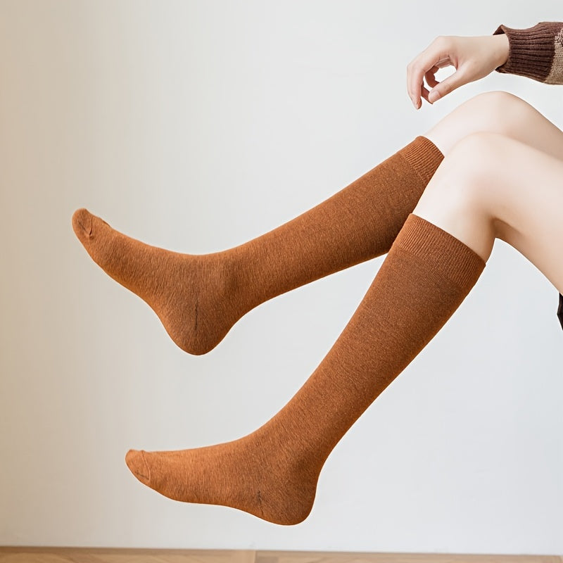 3 Pairs Thick Knee Length Winter Socks Women's Cotton Casual Long Socks