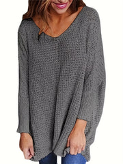 Solid Long Sleeve V Neck Pullover Jumper Top