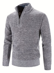 Men's Herringbone Twill Pullover Sweater - Fall Winter High Neck Stretch Jacket