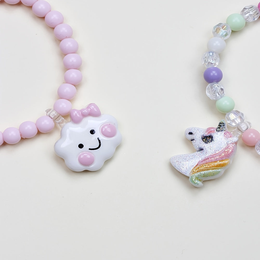 Girls Cloud Unicorn Pendant Beaded Bracelet Set