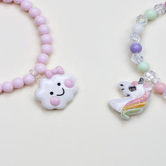 Girls Cloud Unicorn Pendant Beaded Bracelet Set