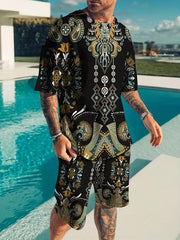Men's Floral Totem Graphic T-shirt & Active Stretch Shorts Set