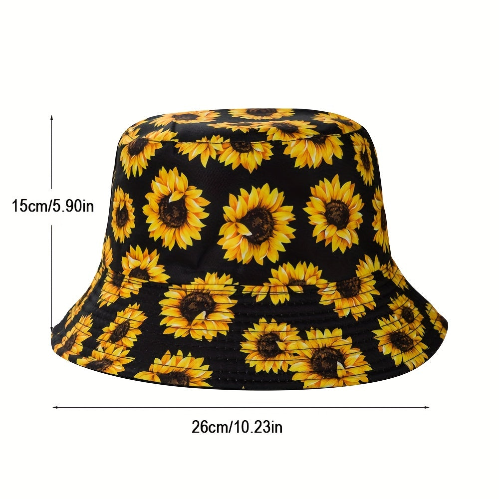 Unisex Floral Pattern Bucket Hat Double Sided Sun Hat