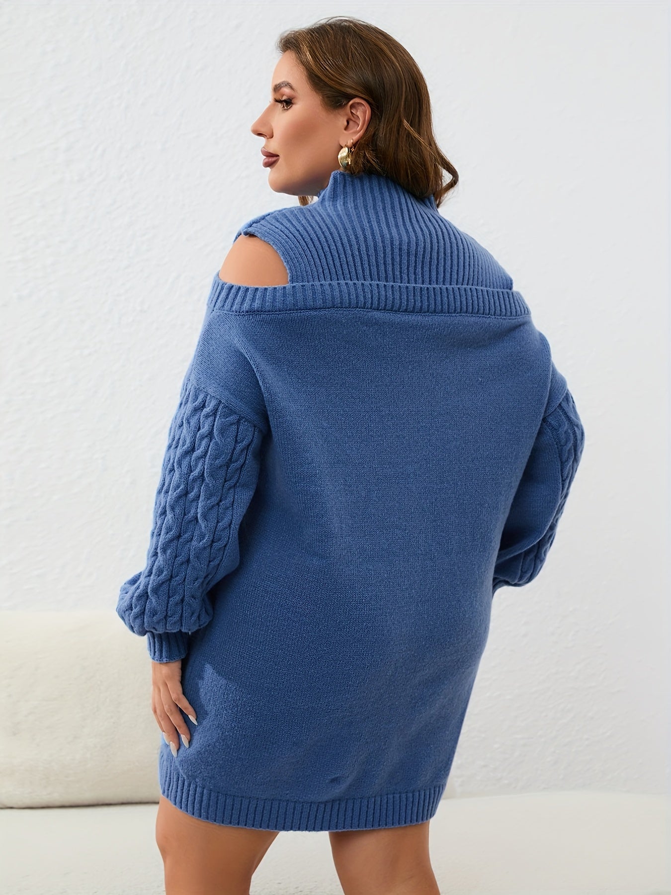 Ribbed Lantern Sleeve Mock Neck Sweater Dress