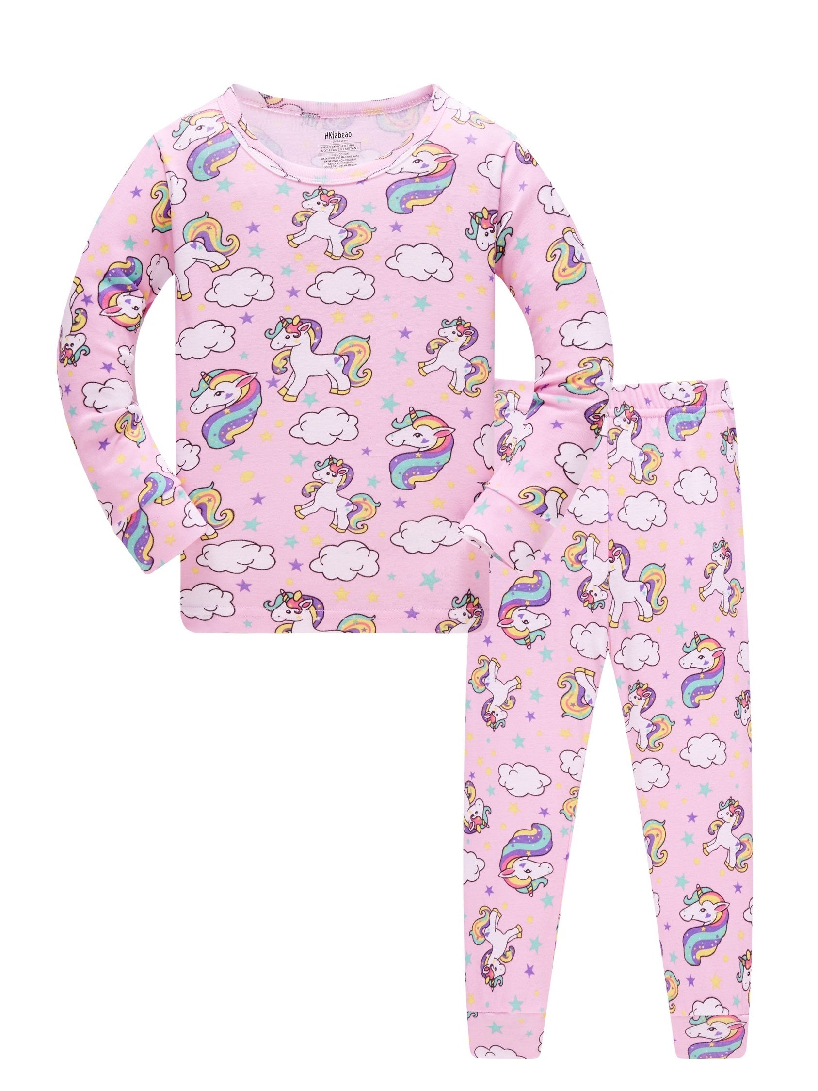 Kid's Unicorn Pajamas Set Long Sleeve Top & Pants, Cloud Star Print Loungewear
