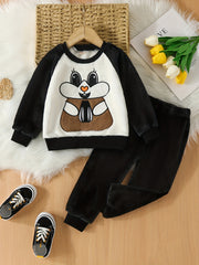 Girls Bunny Rabbit Fleece Pajamas Set Long Sleeve Top Matching Pants