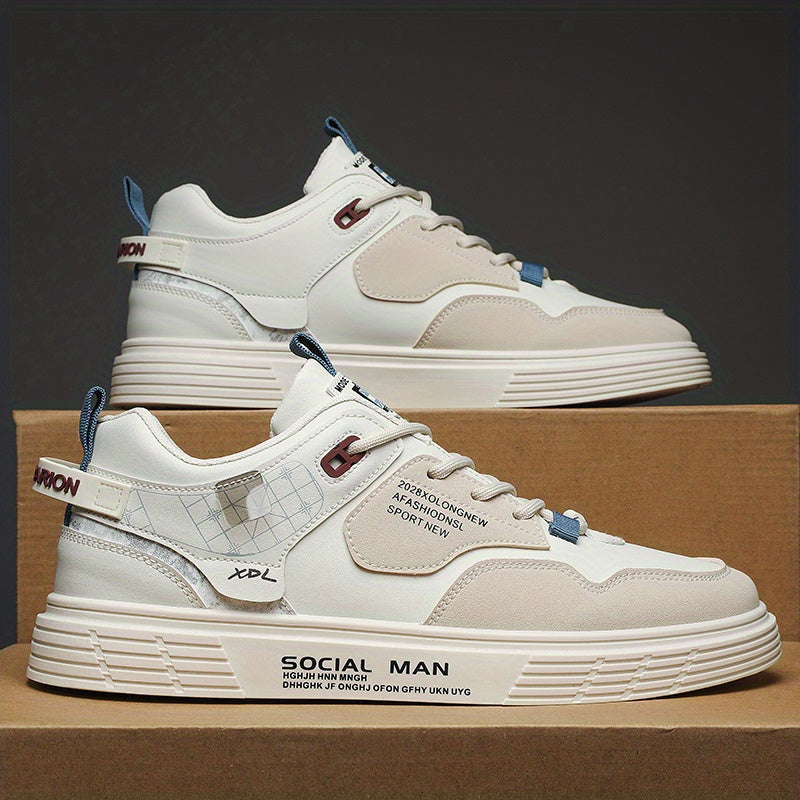Men's Block Lace Up Skate Shoes Lightweight Comfy Non slip Sneakers