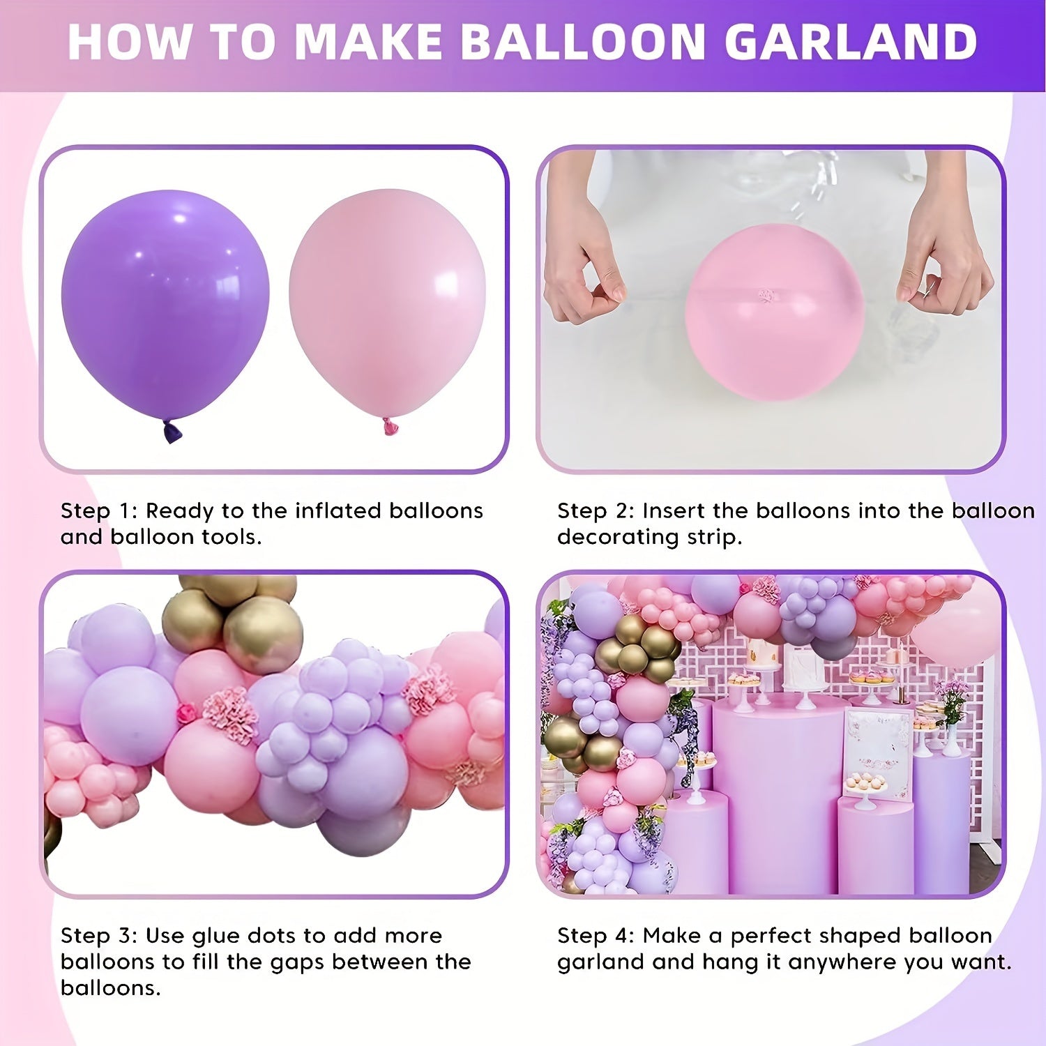 136pcs Pink Purple Balloon Garland Kit Wedding Bridal Shower